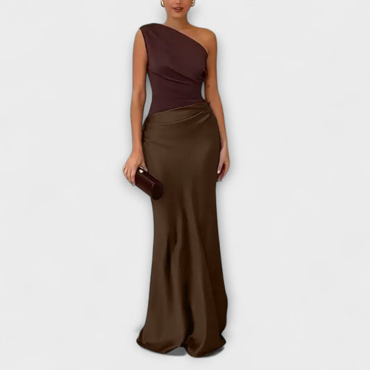 Amelia - Vestido largo satinado asimétrico mujer