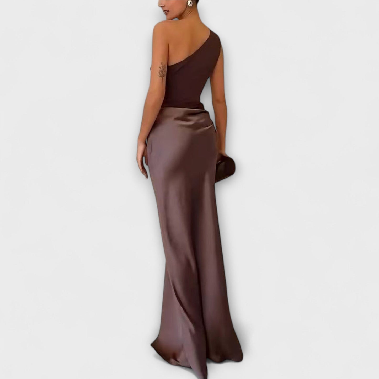 Amelia - Vestido largo satinado asimétrico mujer