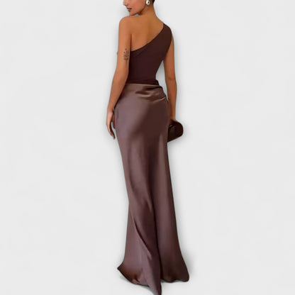 Amelia - Vestido largo satinado asimétrico mujer
