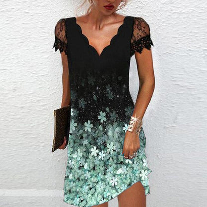Carolina - vestido corto mujer con encaje y estampado floral