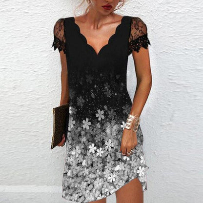 Carolina - vestido corto mujer con encaje y estampado floral
