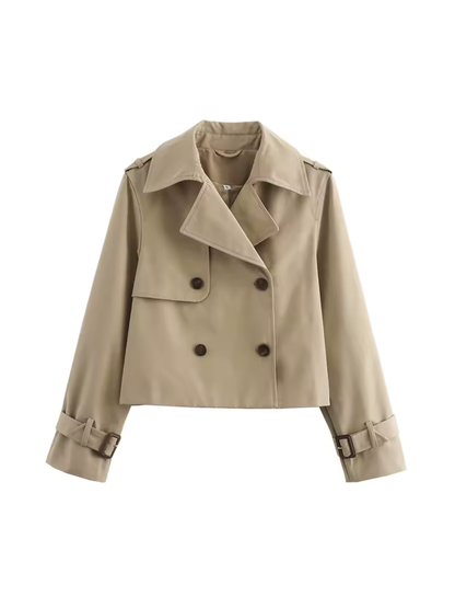 Clara – Gabardina Corta Elegante de Doble Botonadura