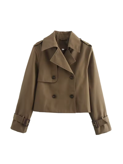 Clara – Gabardina Corta Elegante de Doble Botonadura
