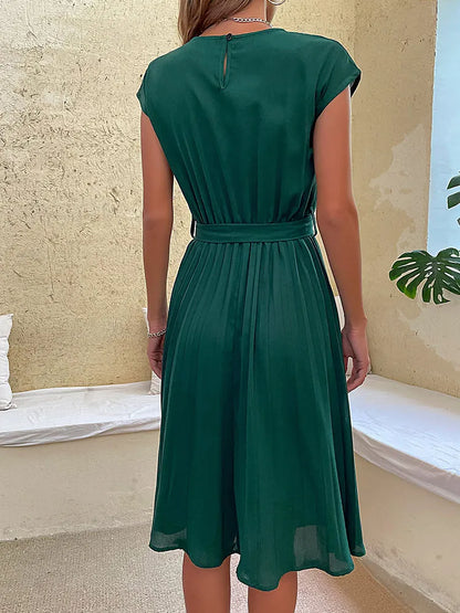 Lucía - Vestido midi plisado para mujer con lazo en cintura