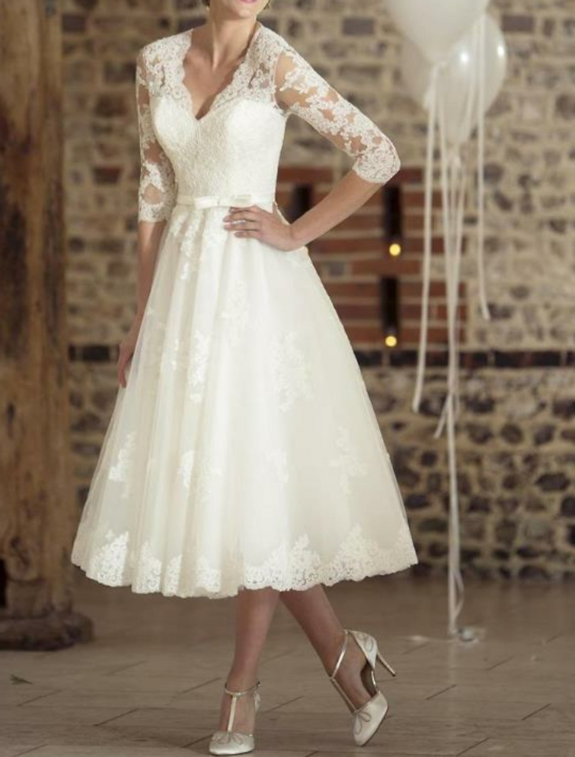 Valeria - Vestido Mujer De Encaje Midi Con Manga