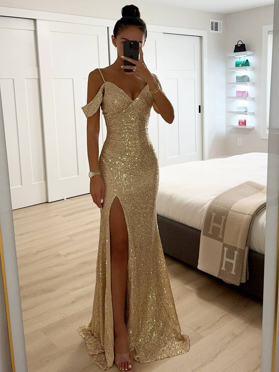 Valeria – Vestido Largo de Fiesta con Abertura y Lentejuelas