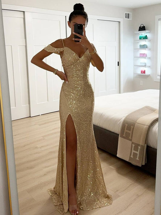 Valeria – Vestido Largo de Fiesta con Abertura y Lentejuelas