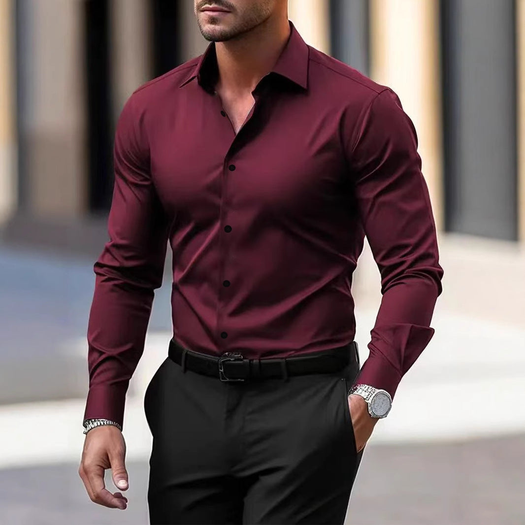 Ralph - Camisa de vestir entallada burdeos para hombre