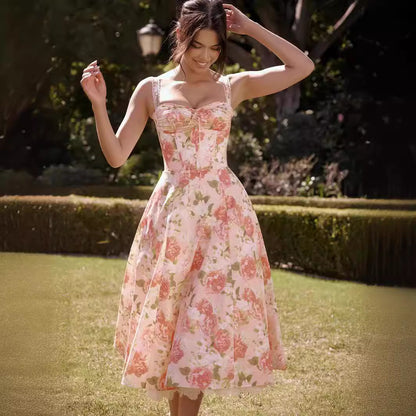Camila - Vestido midi floral con corset