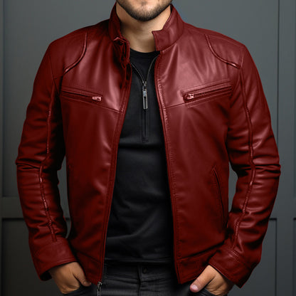 Iván - Chaqueta de piel con cremallera para hombre