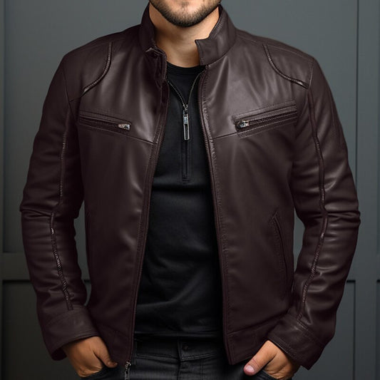 Iván - Chaqueta de piel con cremallera para hombre