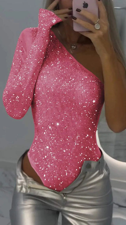Camila - Body de fiesta para mujer con un hombro