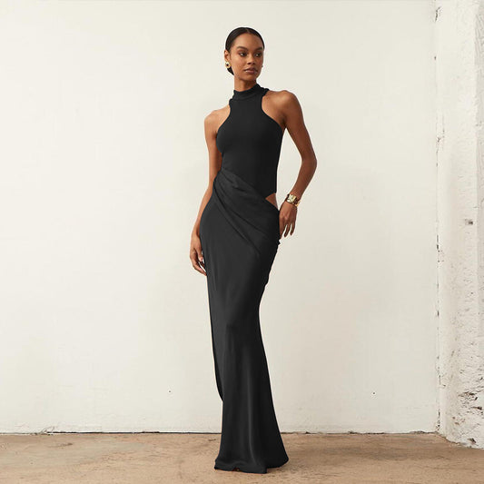 Elizabeth - Maxivestido drapeado de cuello alto