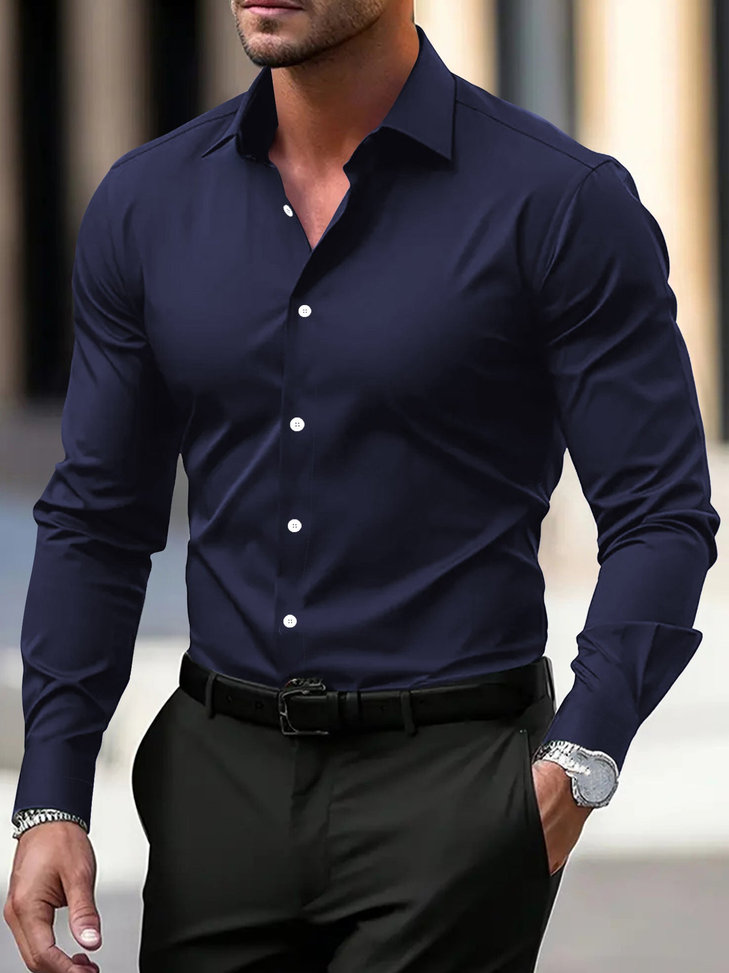 Ralph - Camisa de vestir entallada burdeos para hombre