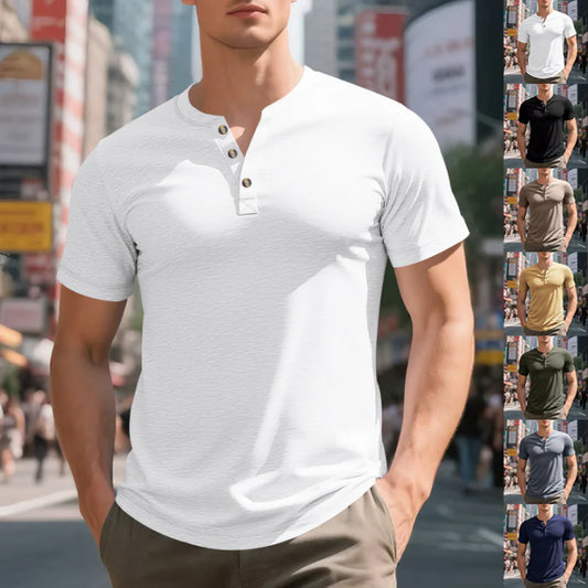 Marco - Camiseta de manga corta para hombre con cuello henley