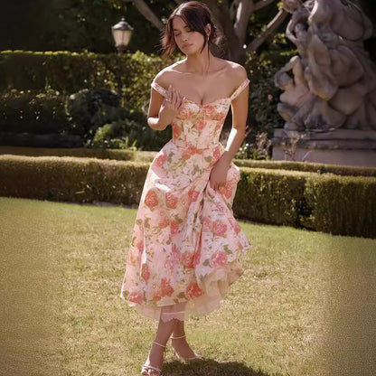 Camila - Vestido midi floral con corset