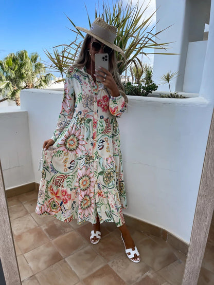 Paloma - Vestido camisero con tiras florales