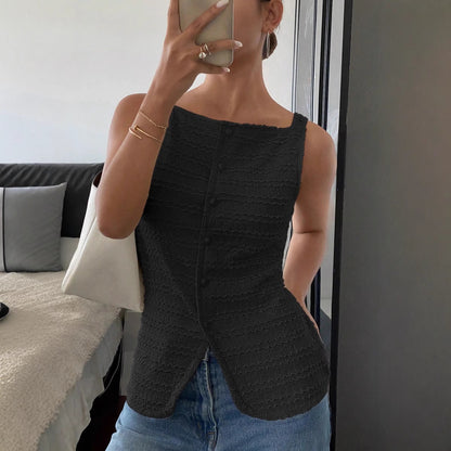 Eurika - Blusa de botones sin mangas con textura