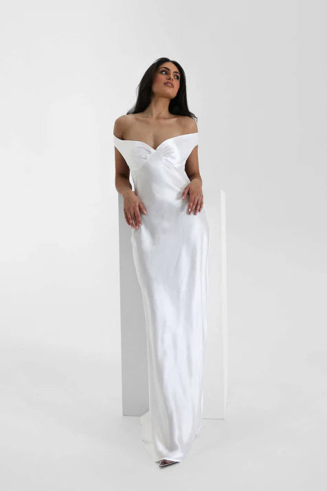 Bianca - Vestido Mujer Largo de Satén con Hombros Caídos