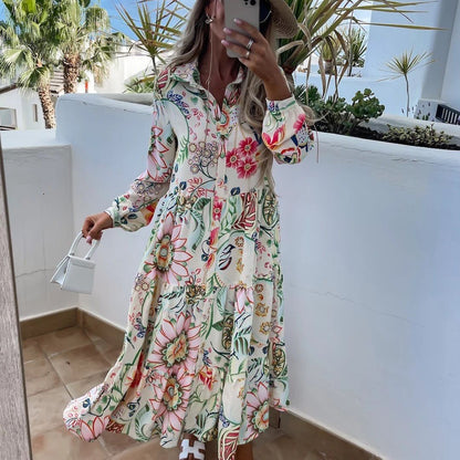 Paloma - Vestido camisero con tiras florales