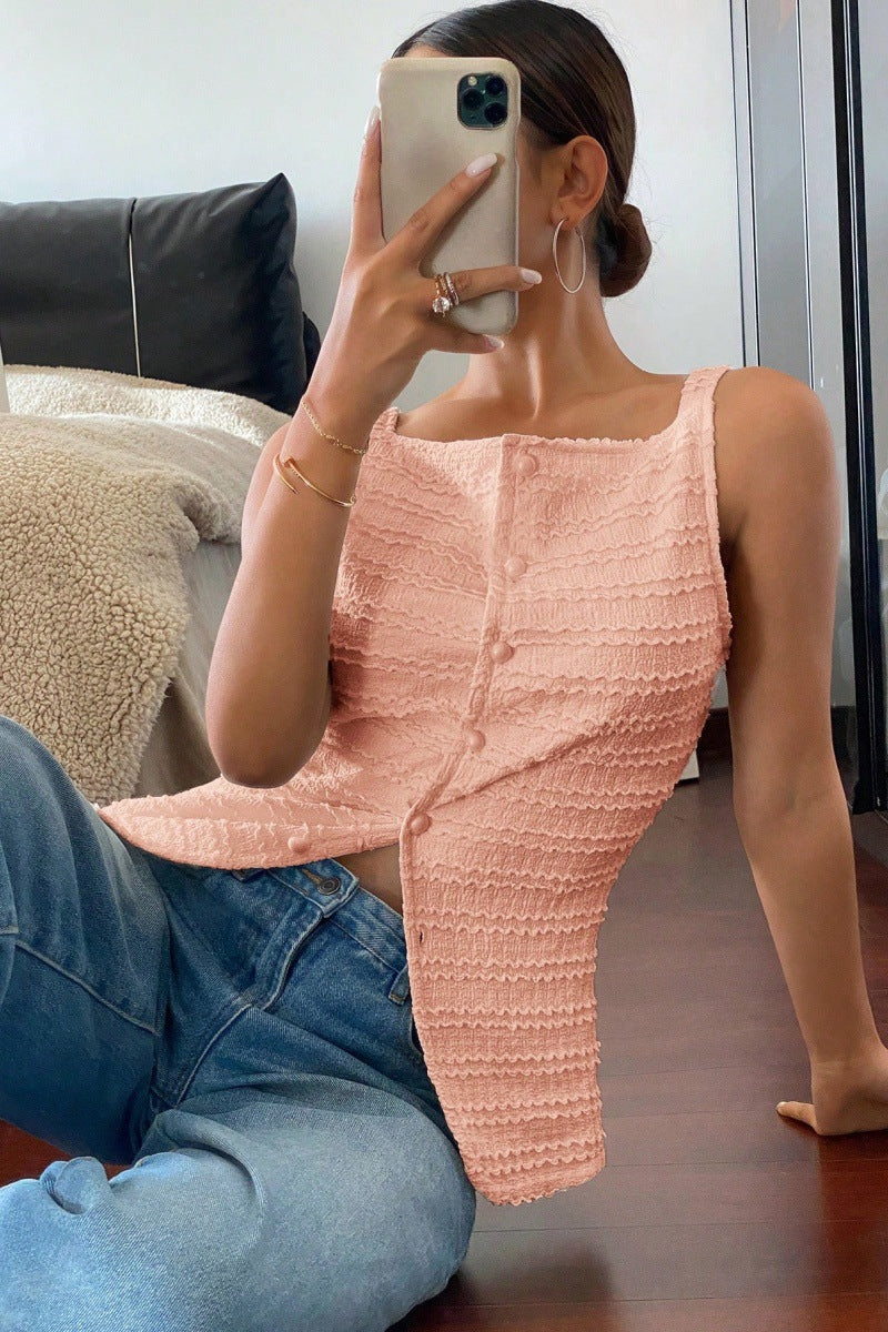 Eurika - Blusa de botones sin mangas con textura