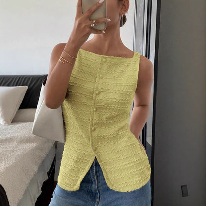 Eurika - Blusa de botones sin mangas con textura