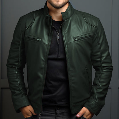 Iván - Chaqueta de piel con cremallera para hombre