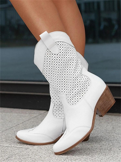 Alba - Botas cowboy blancas caladas