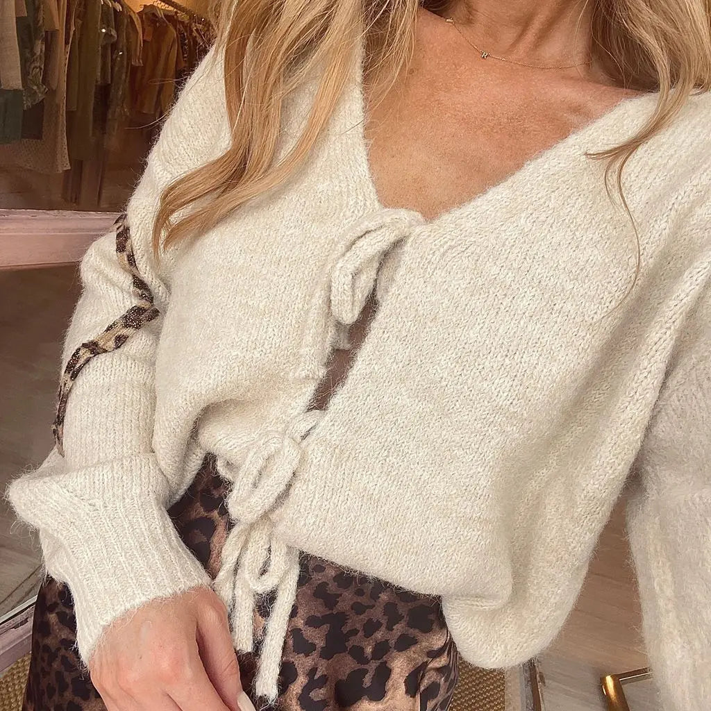 Felicidah | Cardigan para mujer con patchwork de leopardo en forma de corazón