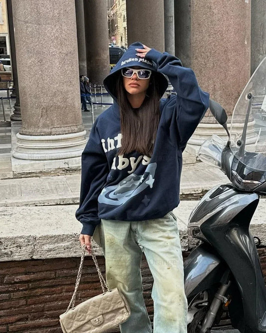 Roxannel | Hoodie oversize con estampado en relieve para mujer con forro de algodón