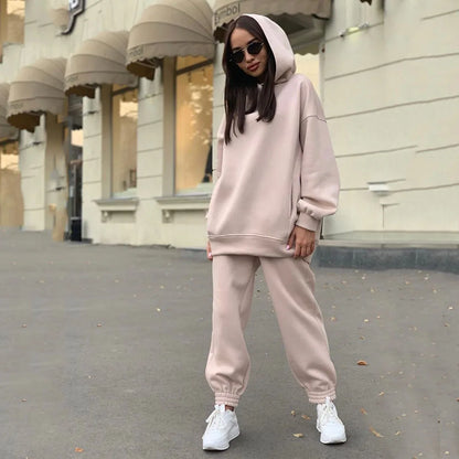 Andreea | Conjunto de hoodie monocromático con capucha para mujeres otoño e invierno