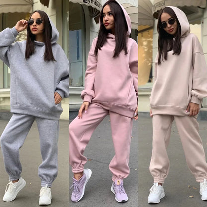 Andreea | Conjunto de hoodie monocromático con capucha para mujeres otoño e invierno