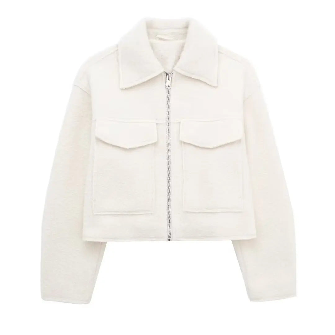 Kendía | Chaqueta bomber corta de tweed blanca para mujeres, elegante