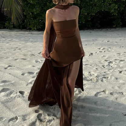 Stephanie - Maxi vestido de gasa sin tirantes