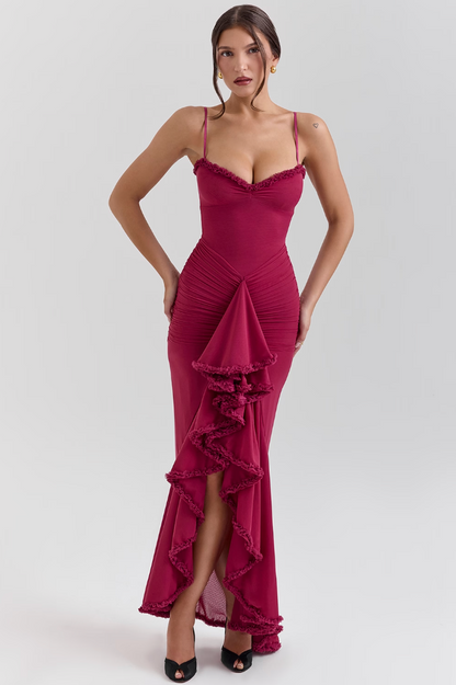 Mariana – Vestido de Fiesta con Volantes y Escote Ajustado