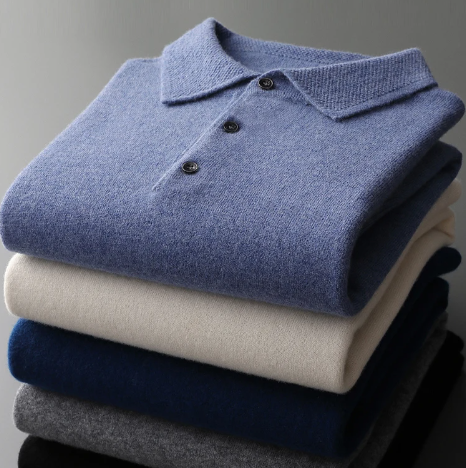 Damián - Suéter polo hombre manga larga con botones