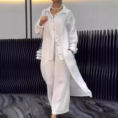 Albah | Conjunto de ganchillo de lino para mujer con botones y cuello de solapa