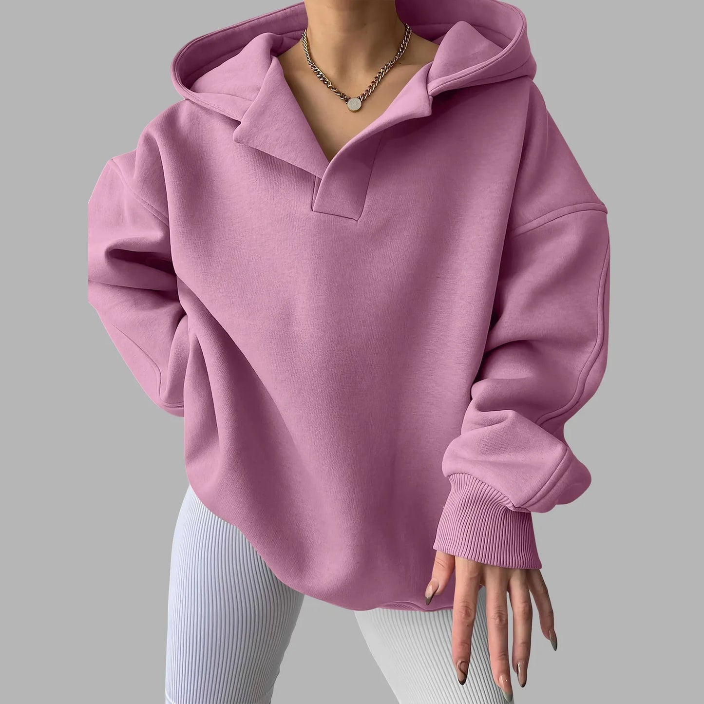 Jhosepha | Sudadera con capucha casual y oversize con cuello en v