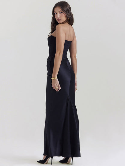 Laura | Vestido satén elegante strapless