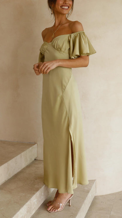 Valeria – Vestido de Noche con Hombros Descubiertos y Abertura Lateral