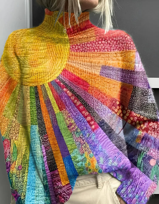 Aline - Suéter de punto multicolor cuello alto mujer