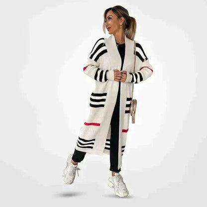 Camila – Cárdigan Largo de Punto a Rayas