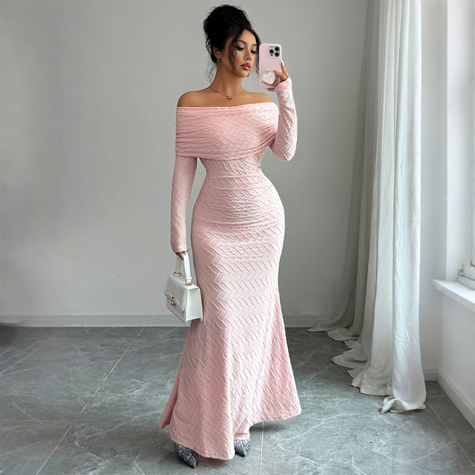 Isabella – Vestido Largo Rosa con Hombros Descubiertos
