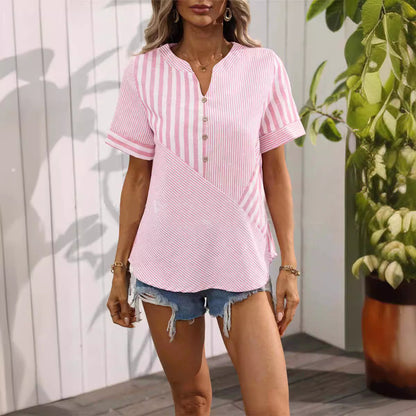 Nonita - Blusa patchwork con botones a rayas