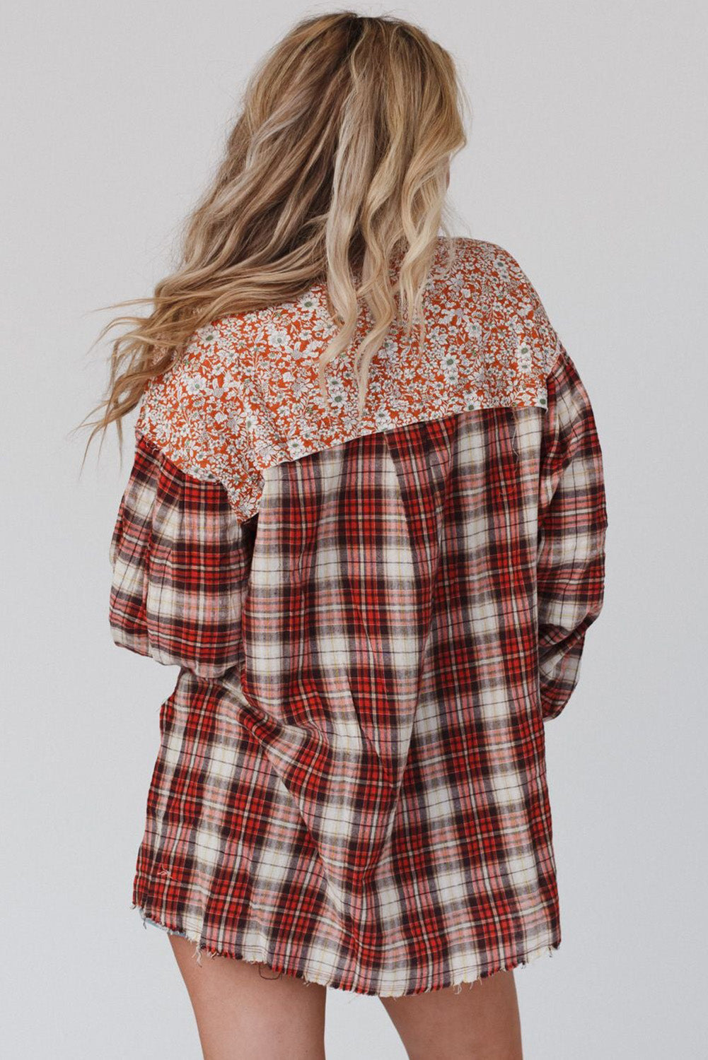 Aryah | Top rojo con estampado mixto de cuadros y flores