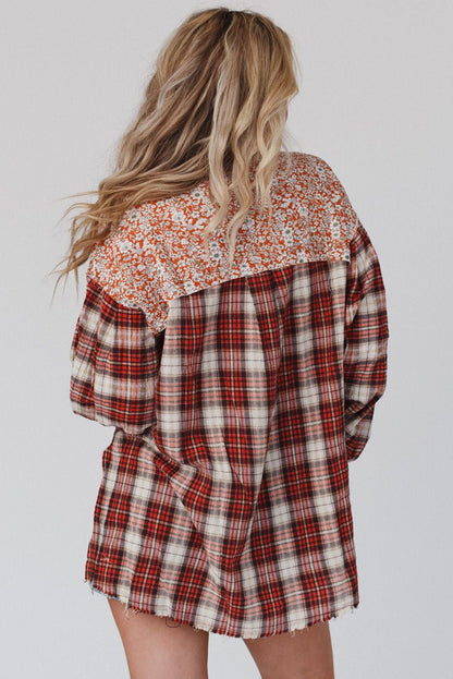 Aryah | Top rojo con estampado mixto de cuadros y flores