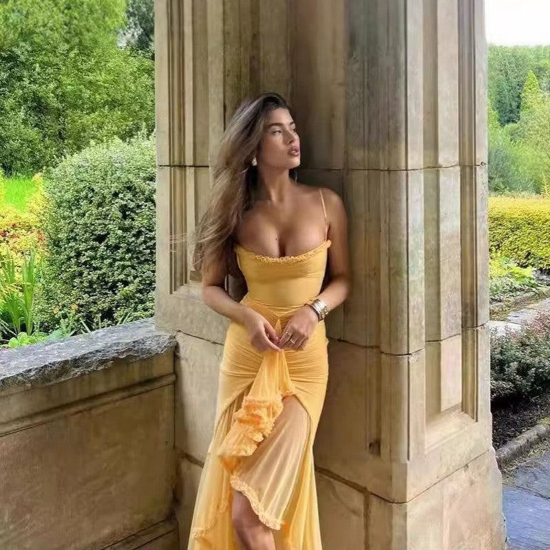 Sienna - Vestido de tirantes con volante fruncido