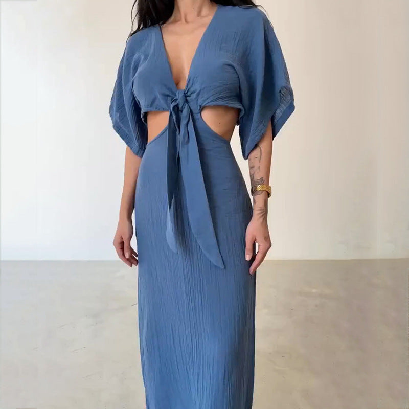 Noelia - Maxi vestido playa con nudo frontal