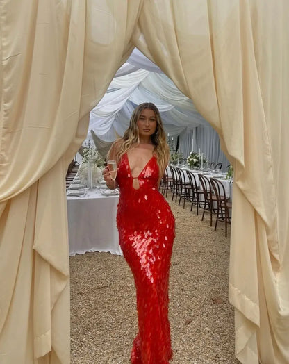 Isabella – Vestido largo de lentejuelas con escote profundo