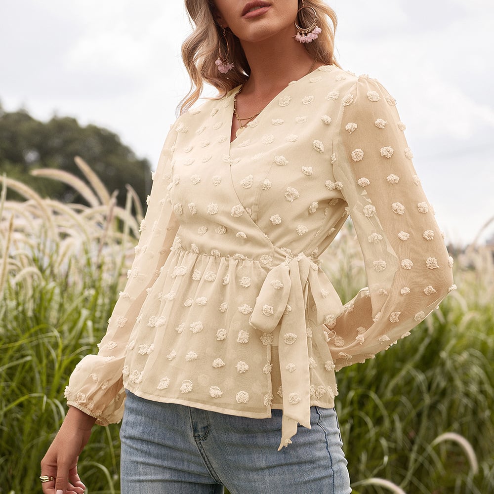 Mariana | Blusa de encaje jacquard con cuello en V mujer primavera